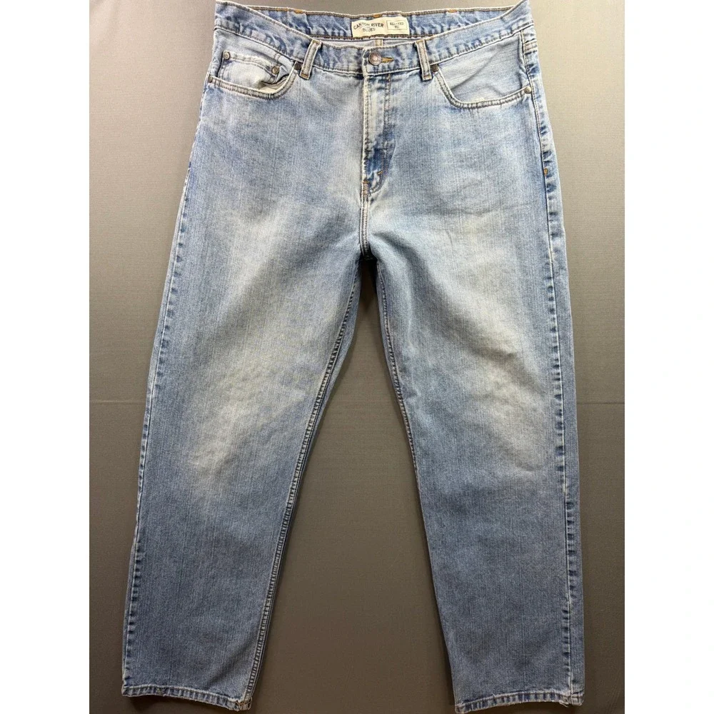 Canyon River Blues Jeans Mens Light Wash Relaxed Fit Denim‎ 35x32